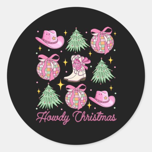 Sticker Rond Coquette rose de Noël Bow Xmas Tree (Devant)