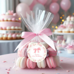 Sticker Rond Coquette rose et Rose 1er anniversaire