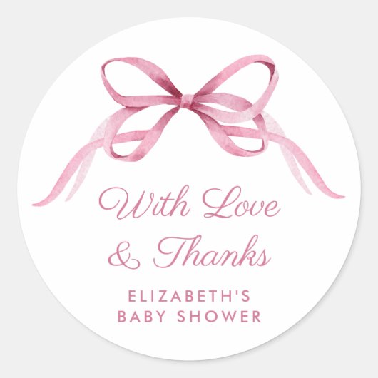 Sticker Rond Coquette rose mignonne Bow bébé fille douche Merci (Devant)