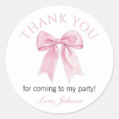 Sticker Rond Coquette Rose mignonne Bow Girl Anniversaire (Devant)