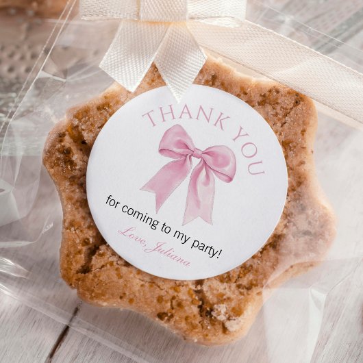 Sticker Rond Coquette Rose mignonne Bow Girl Anniversaire