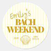 Sticker Rond Coquillage de week-end de Bach rayé or côtier (Devant)