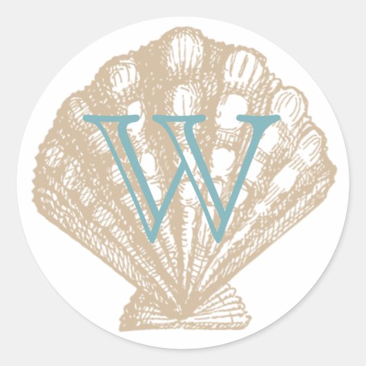 Sticker Rond Coquillage | Tan Scallop Sea Shell Monogramme (Devant)