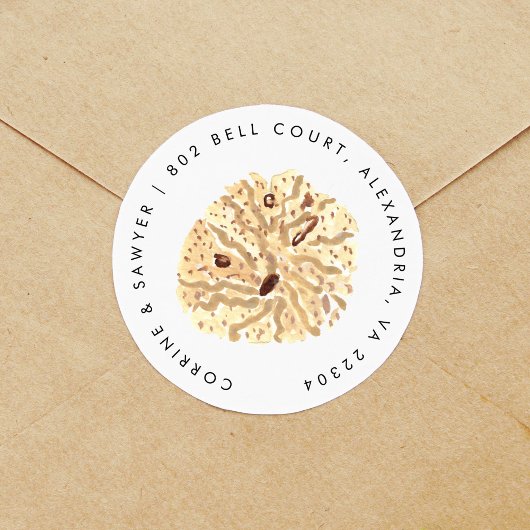 Sticker Rond Coquillages d'aquarelle marine Adresse de retour