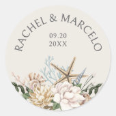 Sticker Rond Coquillages de plage Mariage floral (Devant)