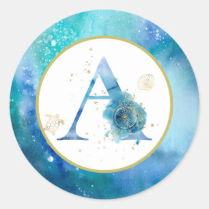 Sticker Rond *~* Coquillages de plage Nautical Enveloppe Sceau