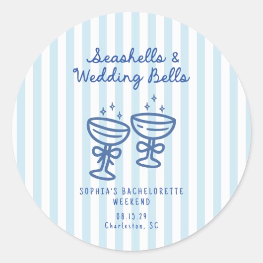 Sticker Rond Coquillages et cloches de mariage EVJF sur la côte (Devant)