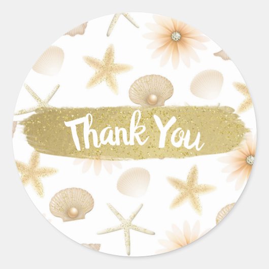 Sticker Rond Coquillages et Fleurs de Peach Beach Mariage Moder (Devant)