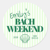 Sticker Rond Coquille de week-end de Bach rayée verte côtière (Devant)