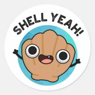 Sticker Rond Coquille Ouais Funny Seashell Pun