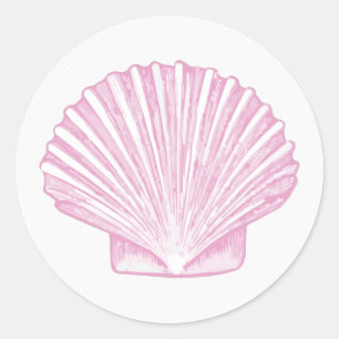 Sticker Rond Coquille Saint-Jacques Rose Côtière