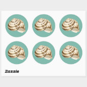 Sticker Rond Coquille striée Sepia sur Turquoise (Feuille)