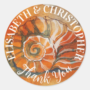 Sticker Rond Coquille Sur La Plage Aquarelle Dessin Nautique