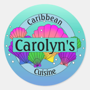 Sticker Rond Coquilles et bulles des Caraïbes de mer de cuisin