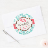 Sticker Rond Corail, Baby shower tropical Aqua (Enveloppe)