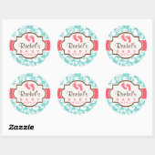 Sticker Rond Corail, Baby shower tropical Aqua (Feuille)