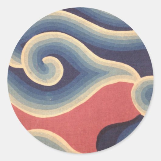 Sticker Rond Corail bleu Indigo Vague japonaise (Devant)