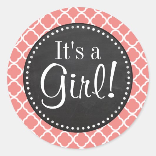 Sticker Rond Corail clair rose Quatrefoil marocain (Devant)