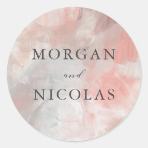 Sticker Rond Corail Dusty Abstrait Brushstrokes Mariée et Salle