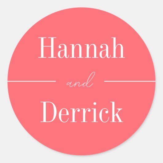 Sticker Rond Corail et blanc Faire-part de mariage moderne (Devant)