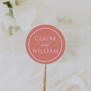 Sticker Rond Corail et blanc Mariage personnalisé