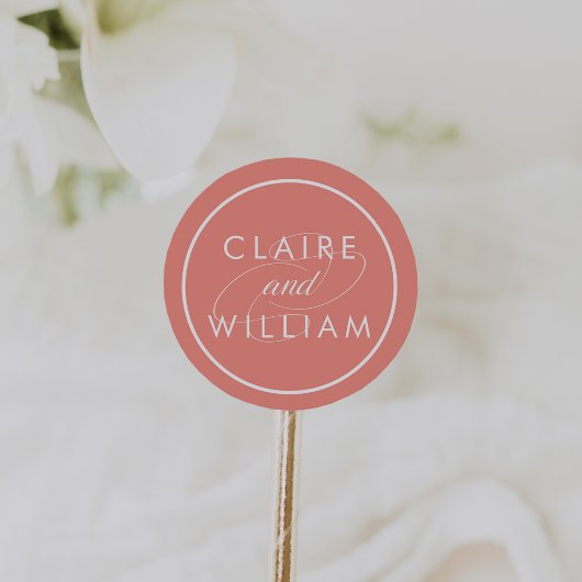 Sticker Rond Corail et blanc Mariage personnalisé