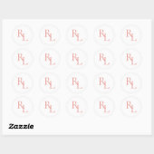 Sticker Rond Corail et Mariage blanc minimaux Initiales (Feuille)
