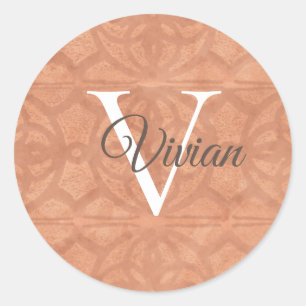 Sticker Rond Corail foncé avec Monogramme blanc Nom