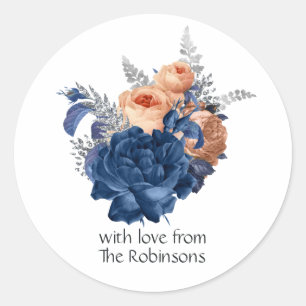 Sticker Rond Corail, marine et Mariage floral argenté