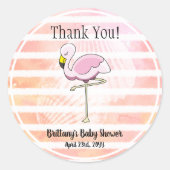 Sticker Rond Corail mignon Pêche Flamant rose rayé Merci (Devant)