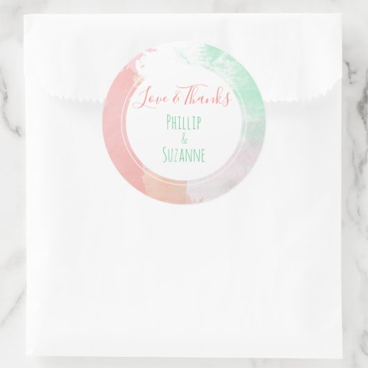 Sticker Rond Corail Tropical Neo Mint Wedding Favor Merci (Sac)