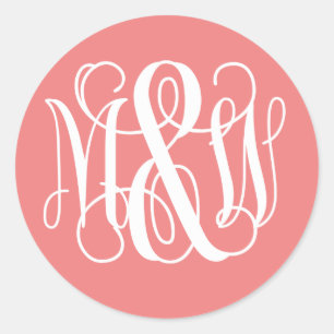 Sticker Rond Coral Blanc Monogramme en Vinyle Script B&G DIY BG