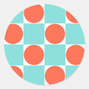 Sticker Rond Coral et damier de cercle Aqua