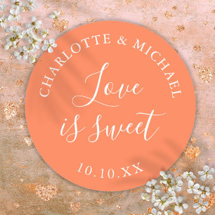 Sticker Rond Coral Love Is Sweet Cadeau de Mariage