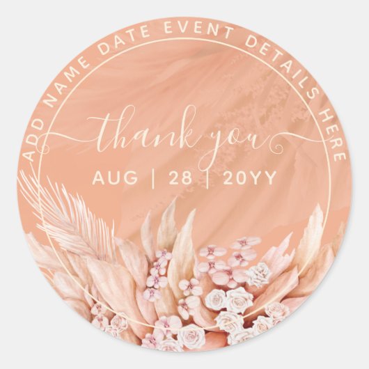 Sticker Rond Coral Pampas Grass Merci Favoriser Classic Round S (Devant)