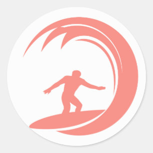 Sticker Rond Coral Pink Surfing