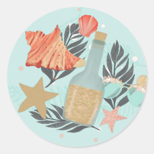 Sticker Rond Coral Red et Mint Beach Bottes et coquillages