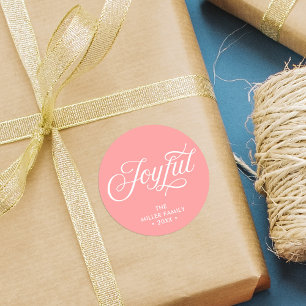Sticker Rond Coral rose élégant Cursive Joyful Holiday