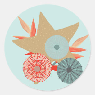 Sticker Rond Coral rouge et écorce de mer et d'oursins