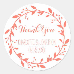 Sticker Rond Coral Vintage Merci Mariage Favoriser Tags