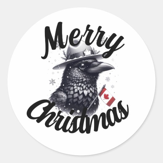 Sticker Rond Corbeau de Noël canadien (Devant)