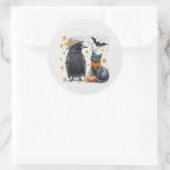 Sticker Rond Corbeau et chat Halloween Automne Crow (Sac)