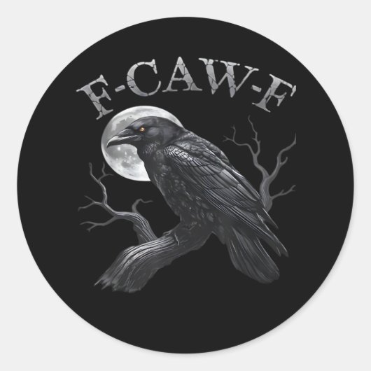 Sticker Rond Corbeau F-Caw-F Oiseau Drôle Lune Rétro Classique (Devant)