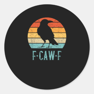 Sticker Rond Corbeau F-Caw-F Rétro Coucher de Soleil Vintage F-