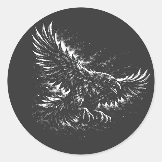 Sticker Rond Corbeau gothique – par BurnsInHell (Devant)