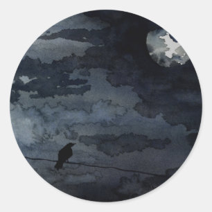Sticker Rond Corbeau Lune - Art Pleine lune
