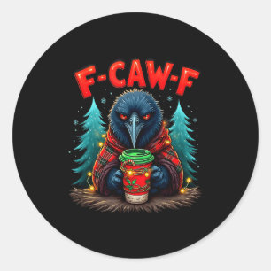 Sticker Rond Corbeau noir drôle d'horreur de Noël vintage F-caw