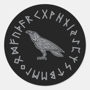 Sticker Rond Corbeau Odin Viking Mythologie runes runique