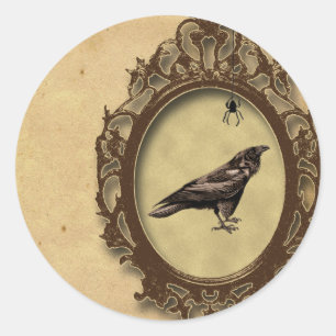 Sticker Rond Corbeau Vintage éffrayant et Halloween araignée