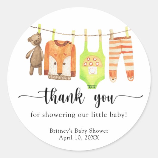 Sticker Rond Corde à linge bébé - merci (Devant)